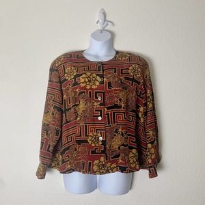 Vintage SILX Women's Top Blouse Plus 2X 100% Silk Button-Up Long Sleeve